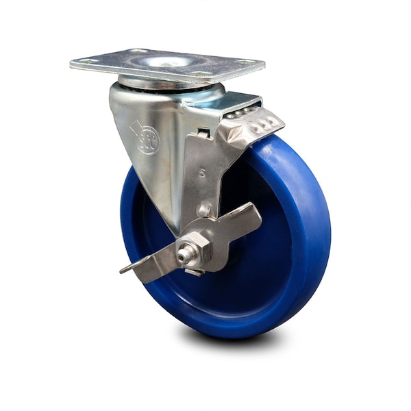 5 Inch Solid Polyurethane Wheel Swivel Top Plate Caster with Brake SCC